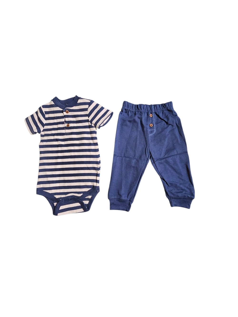 chick pea Navy and Cream Striped Bodysuit with Navy Pants Set